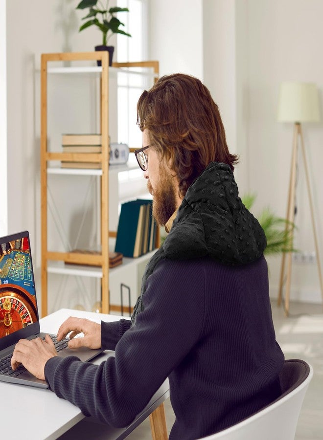 SmoothNovelty لفافة رقبة حسية موزونة من سموث نوفيلتي بوزن 4 أرطال، لفافة كتف 32 × 8 بوصة، وسادة كتف موزونة للرقبة والكتف، محشوة بخرز زجاجي، ذات ملمس مزدوج، للاسترخاء للبالغين (أسود) - Image 4